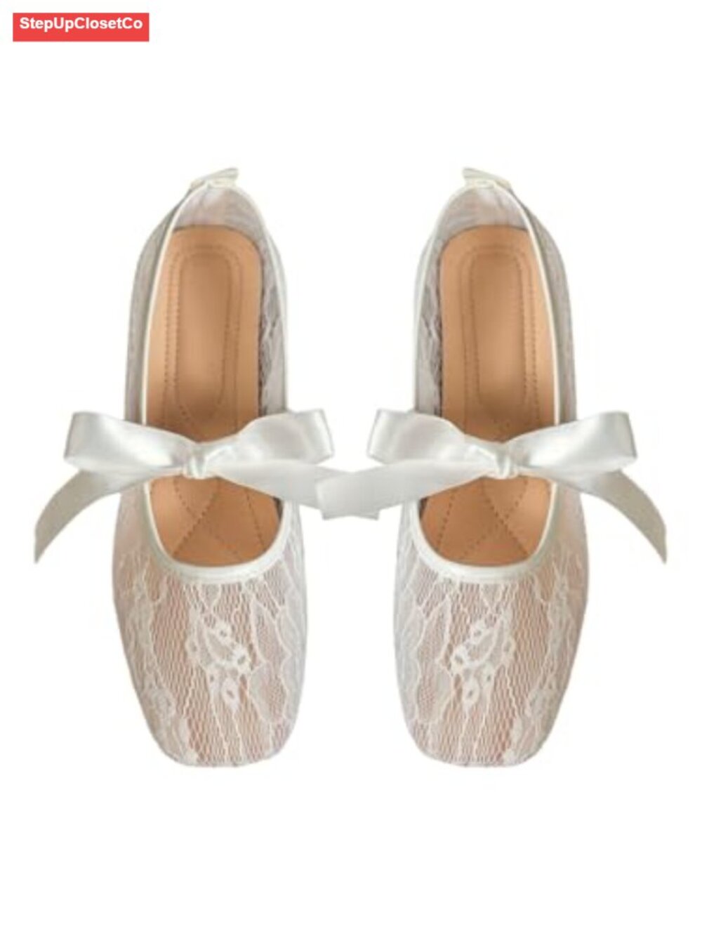 Floral Lace Bow Mesh Ballet Flats Slip On Dressy Sandals